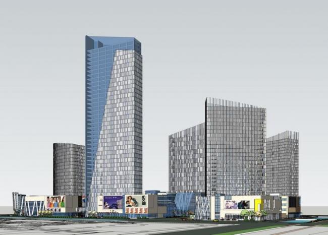 SketchUp Complex Model: Multi-Story High-Rise Mixed-Use Commercial and Office Building in Modern Style