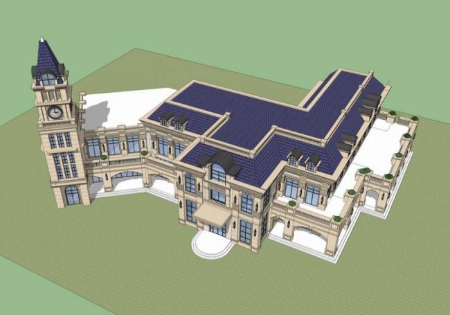 SketchUp Business Model: Multi-Story Clubhouse and Commercial Building in French Classical Style