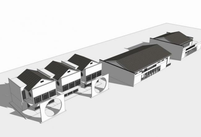 SketchUp Business Model: Row Shops, Commercial Buildings, and Chinese Architectural Styles