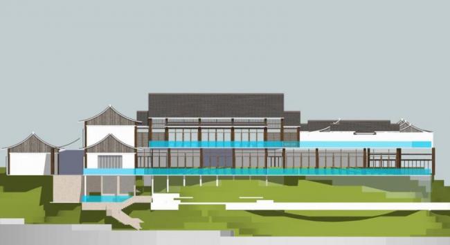 SketchUp Multi-Story Mountain Hotel Model with Chinese Architectural Style