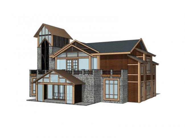 SketchUp Cultural Model: Multi-Story Reception Center in Modern Chinese Style