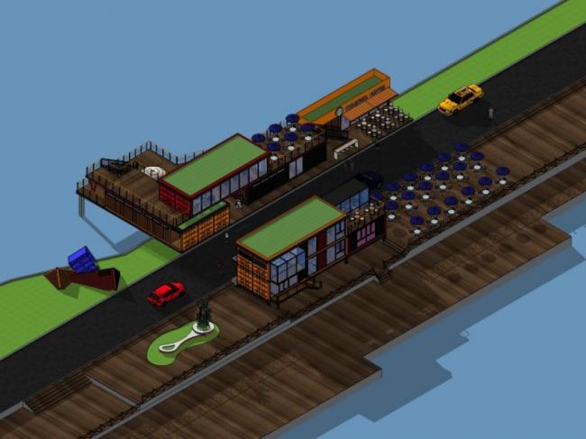 SketchUp Station Road Bridge: Modern Multi-Story Cruise Terminal and Container Transport Architecture