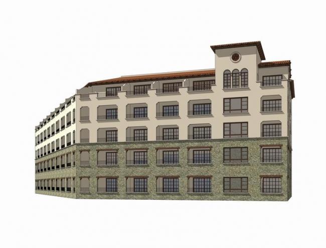 SketchUp Hotel Model: Multi-Story Spanish and Classical Style Apartment Hotel
