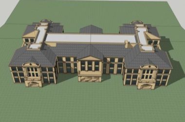 SketchUp Business Model: Multi-Story French Classical Style Clubhouse and Commercial Building-BIM WORLD
