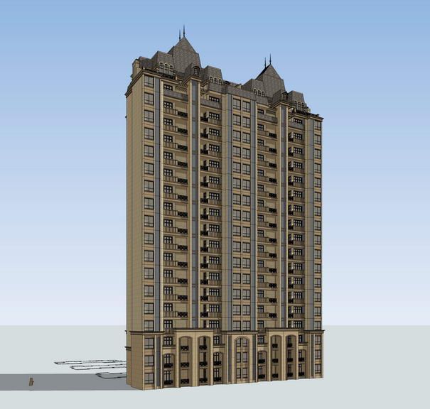 SketchUp Residential Model: High-Rise French Classical Style Apartment Building
