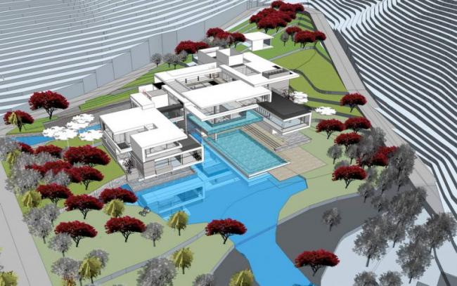 Modern Multi-Story Mountain Resort Hotel and Villas 3D Model in SketchUp