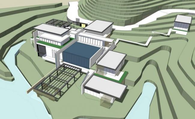 Modern Multi-Story Mountain Hotel Model in SketchUp