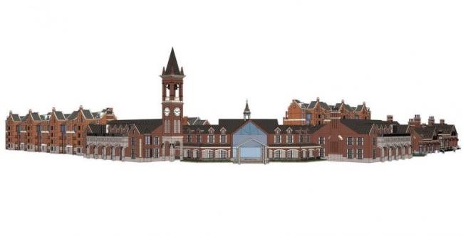 SketchUp Business Model: Multi-Story British-Style Commercial Street with Classic Architecture