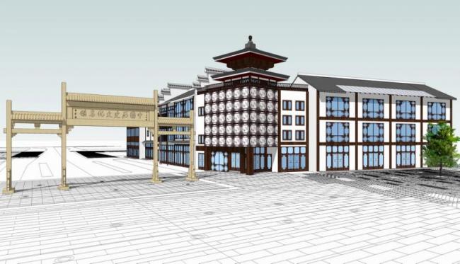 SketchUp Multi-Story Hotel Model Featuring Traditional Chinese Design