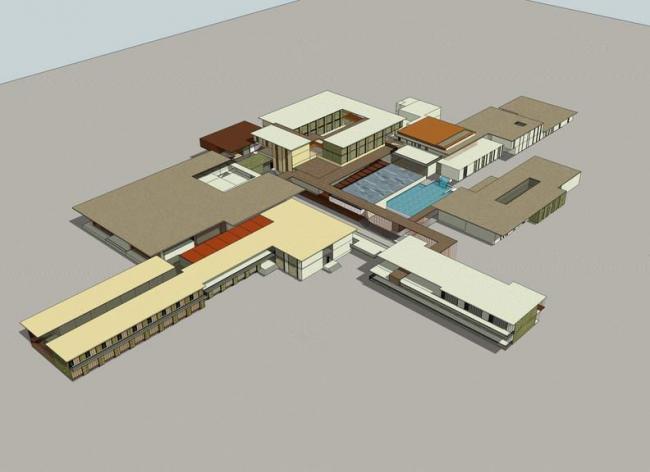 Modern Multi-Story Mountain Hotel Model in SketchUp