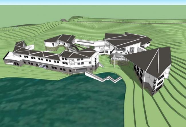 SketchUp Multi-Story Mountain Hotel Model in Traditional Chinese Style