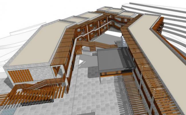 Modern Multi-Story Mountain Hotel Model in SketchUp