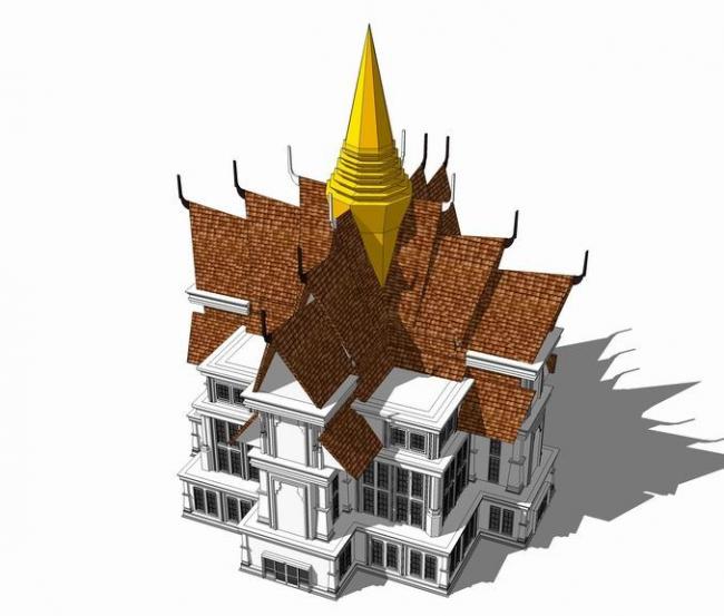 SketchUp Cultural Model: Multi-Story Thai Church in Classical Southeast Asian Style