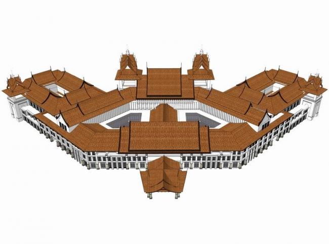 Multi-Story Southeast Asian Hotel Model in SketchUp: Yunnan, Thai, and Classical Styles