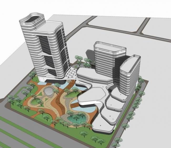 Modern High-Rise Hotel and Office Building Model in SketchUp