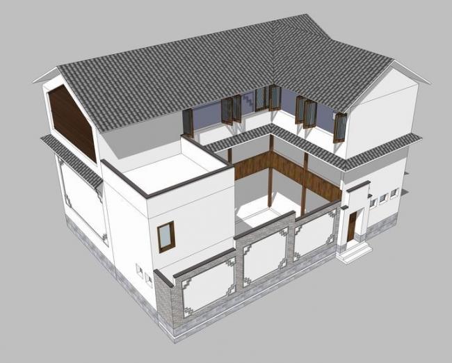 SketchUp Model: Multi-Story Bai Ethnic Residence – Traditional Chinese Farmhouse and Self-Built Home