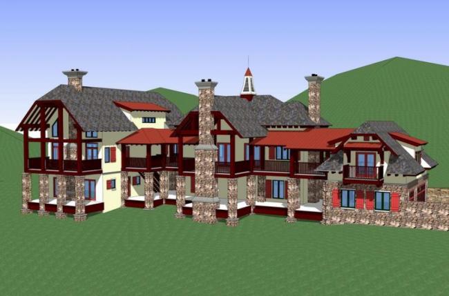 SketchUp Business Model: Multi-Story Italian-Style Clubhouse and Commercial Building in Classical Design