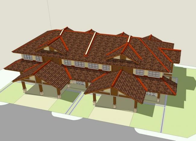 SketchUp Business Model: Multi-Story American Neoclassical Clubhouse with Sloping Roof Commercial Design