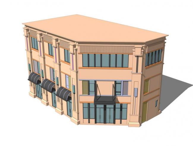 SketchUp Business Model: Multi-Layer Corner Design in Neoclassical Style