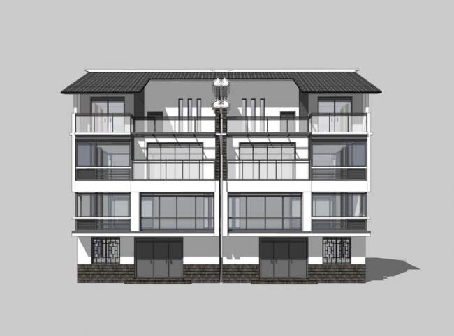 SketchUp Multi-Story Rural Residence Model | Chinese-Style Residential Design