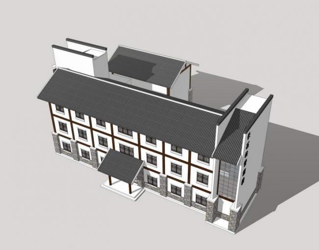 SketchUp Residential Model: Multi-Story Chinese-Style Home with Management Office