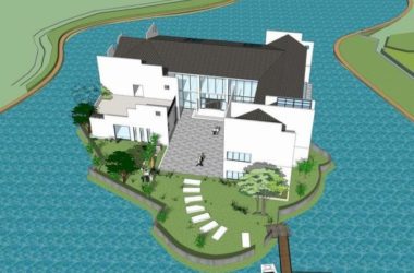 SketchUp Cultural Model: Multi-Story Lakefront Tea Room in Traditional Chinese Style-BIM WORLD
