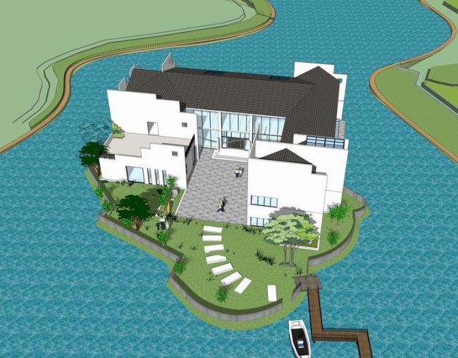 SketchUp Cultural Model: Multi-Story Lakefront Tea Room in Traditional Chinese Style