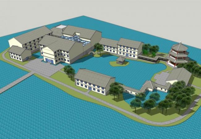 SketchUp Business Model: Multi-Story Chinese-Style Clubhouse in a Scenic Commercial Area