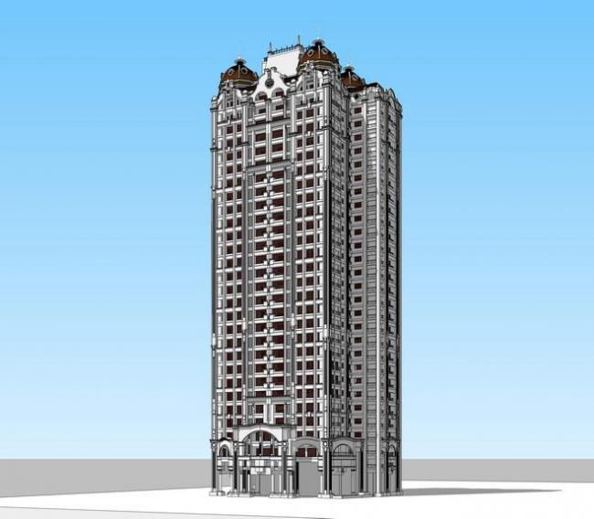 Classical Style High-Rise Residential Building Model in SketchUp