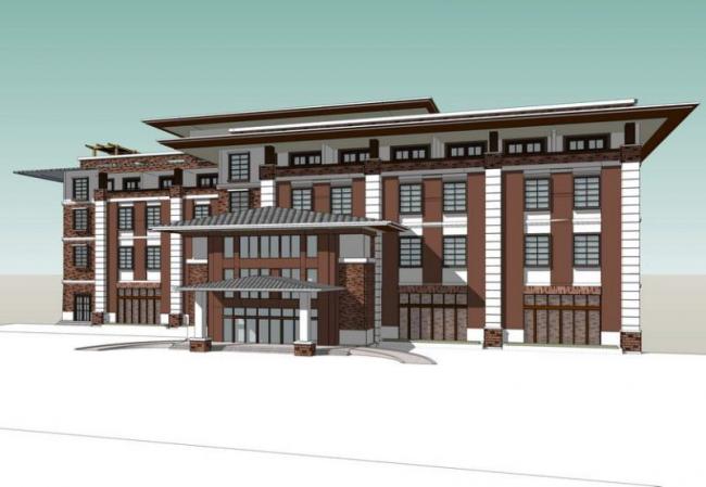 Modern Multi-Story Hotel Model in SketchUp