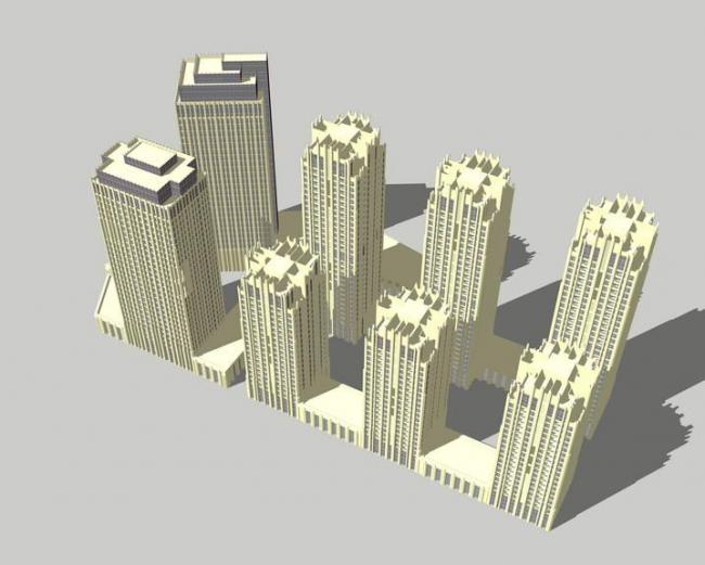 SketchUp Model of a High-Rise Residential Building in Art Deco and Classical Styles