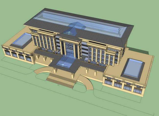 SketchUp Model of a Multi-Story Government Office Building in Modern Chinese Style