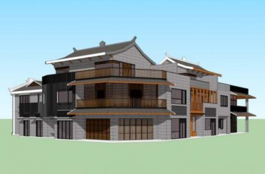 SketchUp Business Model: Multi-Story Commercial Building in Modern Chinese Style-BIM WORLD