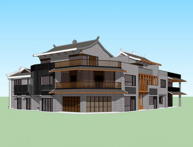 SketchUp Business Model: Multi-Story Commercial Building in Modern Chinese Style
