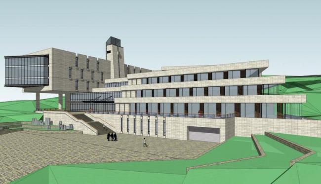 SketchUp Business Model: Modern Multi-Story Clubhouse Commercial Building