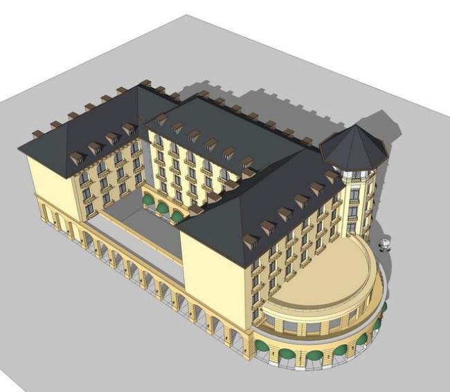SketchUp Multi-Story Corner Hotel Model in Classic French Style
