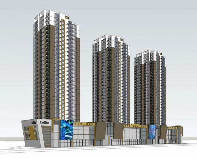 Modern High-Rise Residential Building with Ground-Floor Commercial Space | SketchUp Model