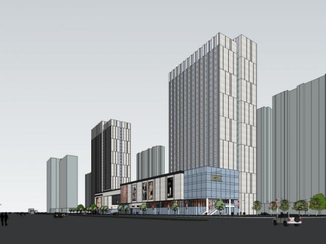 SketchUp Complex Model: Multi-Story High-Rise Mixed-Use Commercial and Modern Office Building