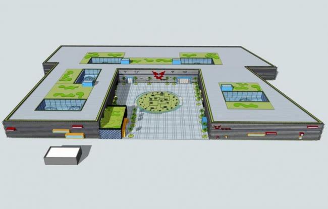 Modern Multi-Story Small Office Building Model in SketchUp