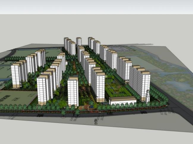 Modern Multi-Story Residential Building Model in SketchUp