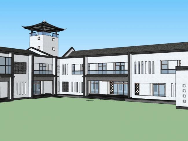 SketchUp Business Model: Multi-Story Clubhouse in Modern Chinese Style Commercial Architecture