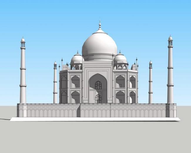 SketchUp Model of the Taj Mahal: Multi-Story Ancient Religious and Cultural Architecture in Classical Style