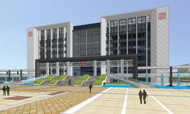 Modern Multi-Story Government Office Building with Landscape and Water Features in New Chinese Style