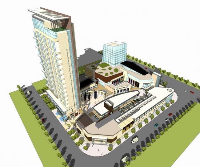 Modern High-Rise Office Building with Ground Floor Retail | SketchUp Model