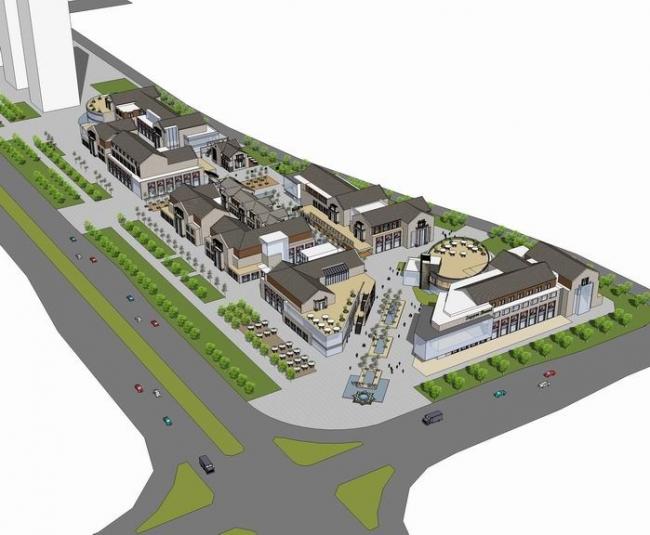 SketchUp Business Model: Multi-Story Commercial Street in Modern Chinese Style