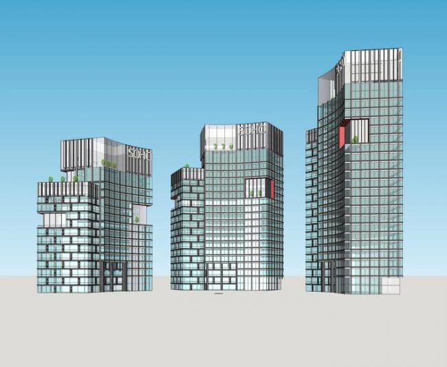 Modern High-Rise Curved Office Building Model in SketchUp