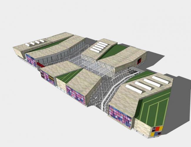 SketchUp Business Model: Modern Multi-Story Commercial Shopping Center Design