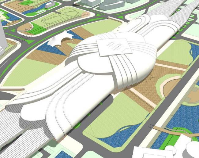 SketchUp Design: Multi-Story High-Speed Railway Station and Bridge in Modern Style