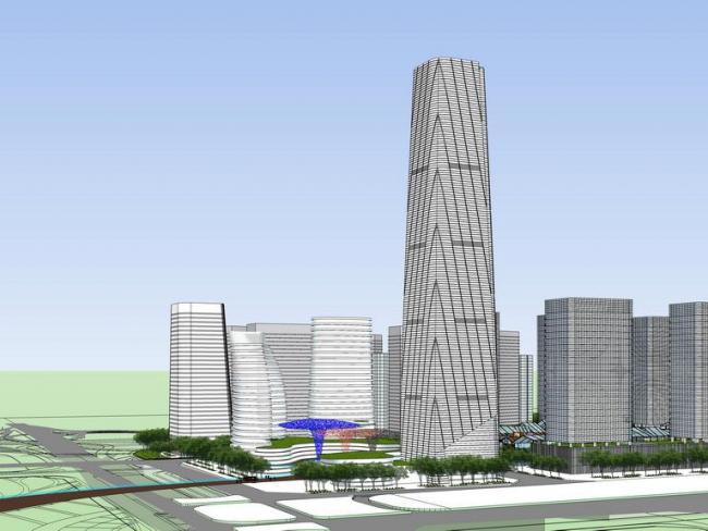 Modern Super High-Rise Office Building Model in SketchUp