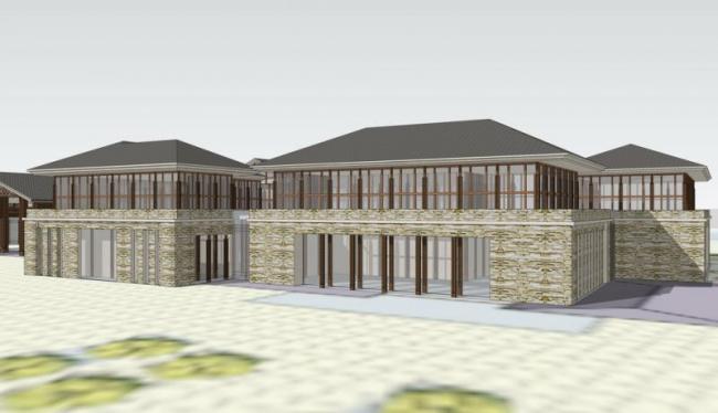 SketchUp Multi-Story Resort Hotel Model Featuring Modern Chinese Design